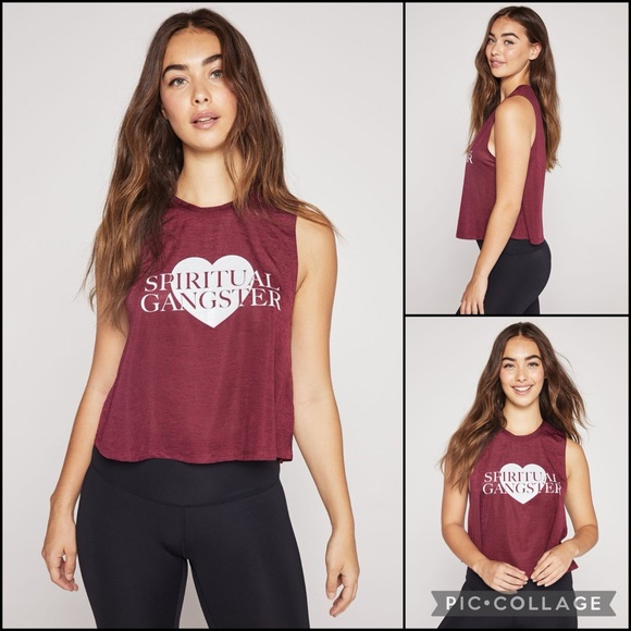 Spiritual Gangster Tops - Spiritual Garnet Raspberry Heart Logo Copped Tank Top